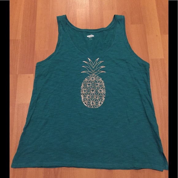 Old navy Teal and Gold pineapple tank top